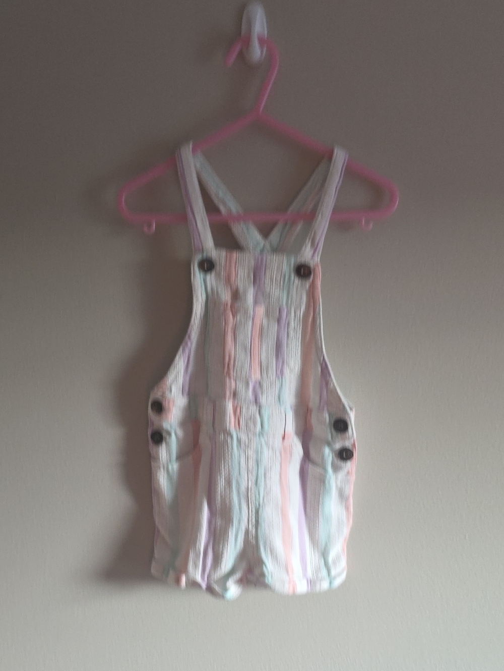 Kids Pastel Stripe Short Overalls -